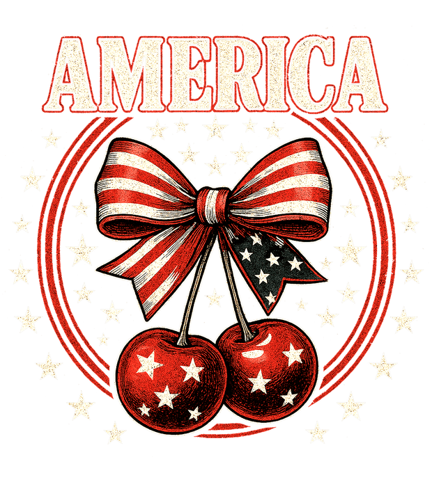 America Circle with Cherries & Bow DTF (direct-to-film) Transfer