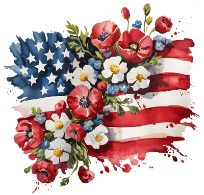 America Flag with Flowers DTF (direct-to-film) Transfer