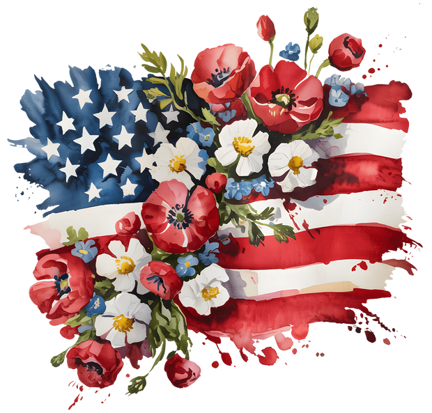 America Flag with Flowers DTF (direct-to-film) Transfer