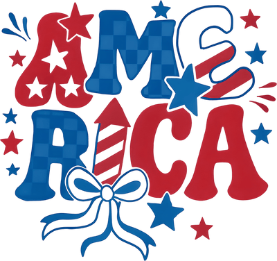 America in Fun Font DTF (direct-to-film) Transfer