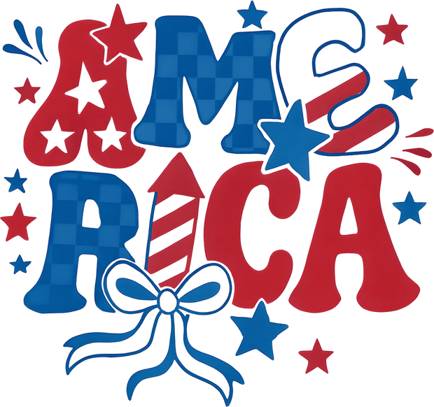 America in Fun Font DTF (direct-to-film) Transfer
