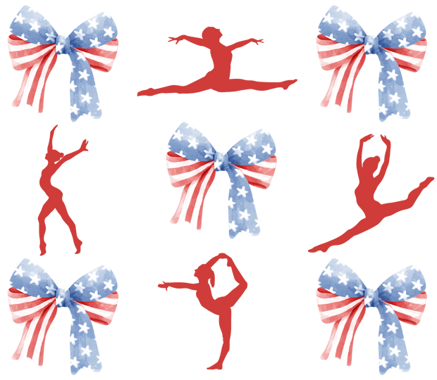 Americana Ballerina And Bow Coquette In Red White And Blue DTF (direct-to-film) Transfer