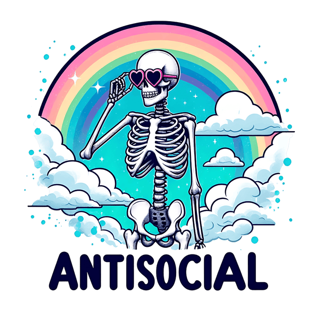 Antisocial Skeleton in Heart Glasses DTF (direct-to-film) Transfer