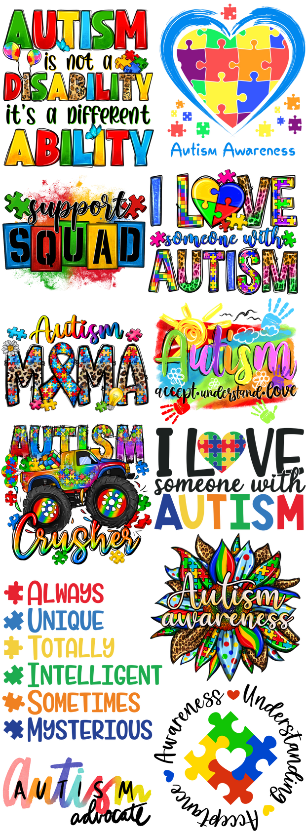 Autism Awareness 1 60"x22" DTF Ready to Ship Gang Sheet