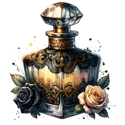 BLACK AND GOLD PERFUME BOTTLE DTF (direct-to-film) Transfer