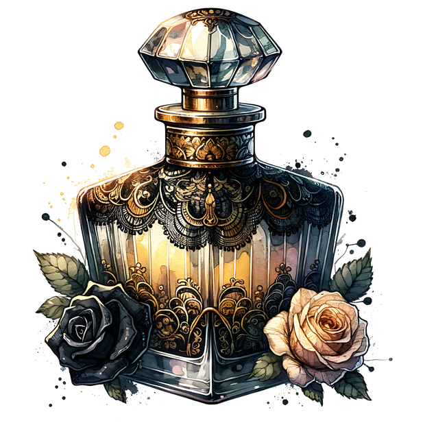 BLACK AND GOLD PERFUME BOTTLE DTF (direct-to-film) Transfer