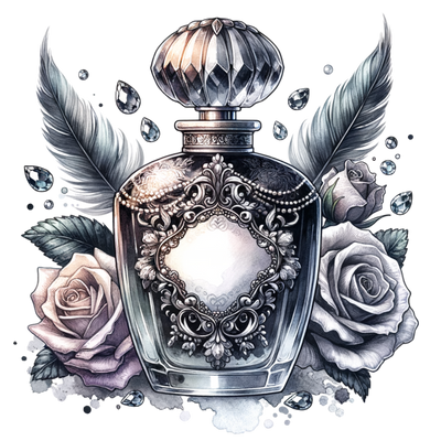 BLACK AND SILVER PERFUME BOTTLE DTF (direct-to-film) Transfer