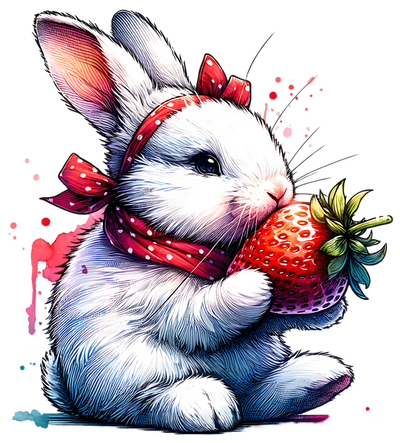 BUNNY WITH STRAWBERRY CLIPART DTF (direct-to-film) Transfer