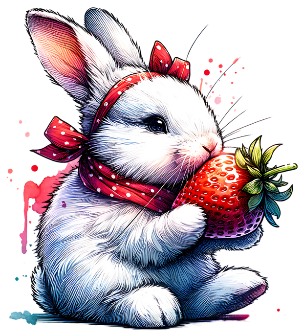 BUNNY WITH STRAWBERRY CLIPART DTF (direct-to-film) Transfer