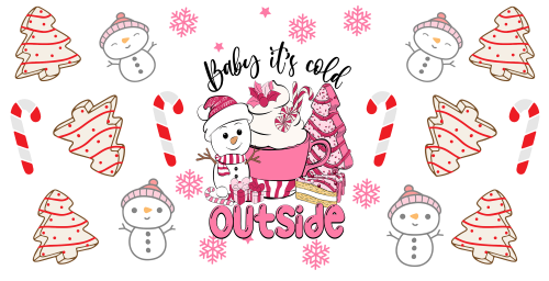 Baby It_s Cold outside tree candy snowman pink christmas 16oz UV DTF Libby Cup Wrap