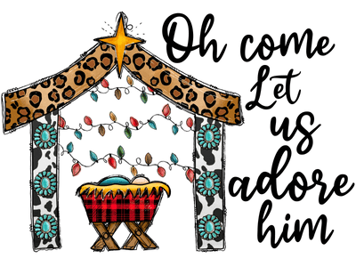 Baby Jesus Under Christmas Lights DTF (direct-to-film) Transfer