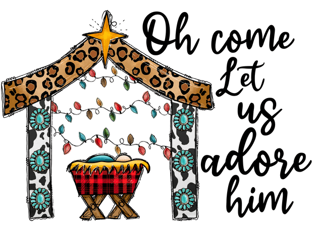 Baby Jesus Under Christmas Lights DTF (direct-to-film) Transfer