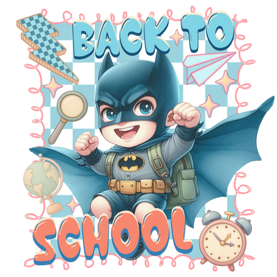 Back to School Baby Bat Boy in a Cape DTF (direct-to-film) Transfer