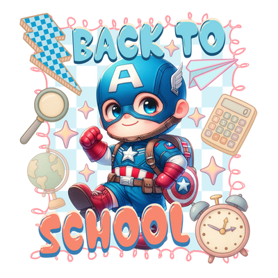 Back to School Baby Hero & Blue Lightning Bolt DTF (direct-to-film) Transfer