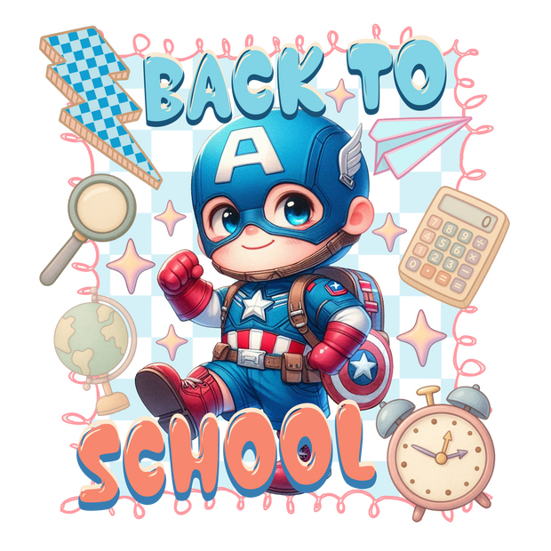 Back to School Baby Hero & Blue Lightning Bolt DTF (direct-to-film) Transfer