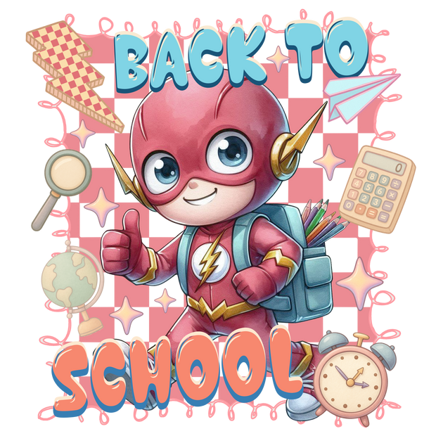 Back to School Globe Clock & Character DTF (direct-to-film) Transfer