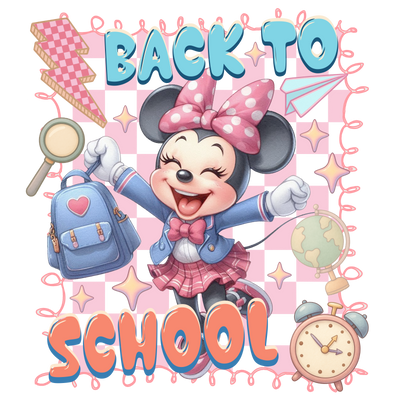Back to School Happy Minnie in Pink Skirt DTF (direct-to-film) Transfer