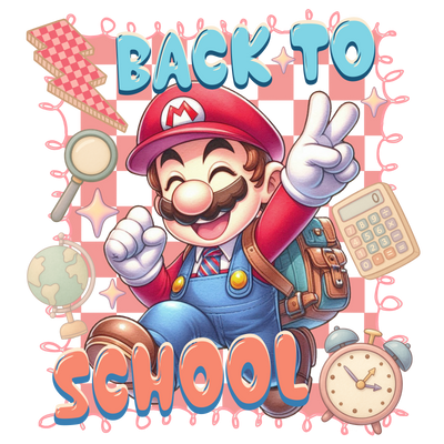 Back to School Mario Running DTF (direct-to-film) Transfer