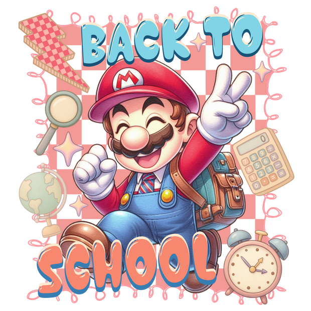 Back to School Mario Running DTF (direct-to-film) Transfer