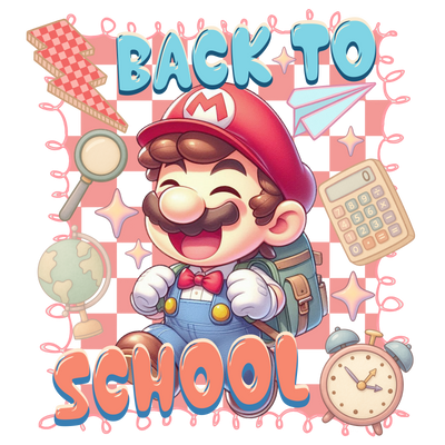 Back to School Mario in Bow Tie DTF (direct-to-film) Transfer