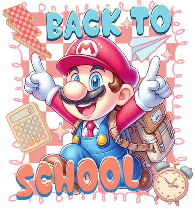 Back to School Mario with Backpack DTF (direct-to-film) Transfer