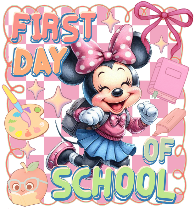 Back to School Minnie & Apple DTF (direct-to-film) Transfer