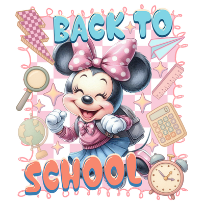 Back to School Minnie in Pink Bow DTF (direct-to-film) Transfer
