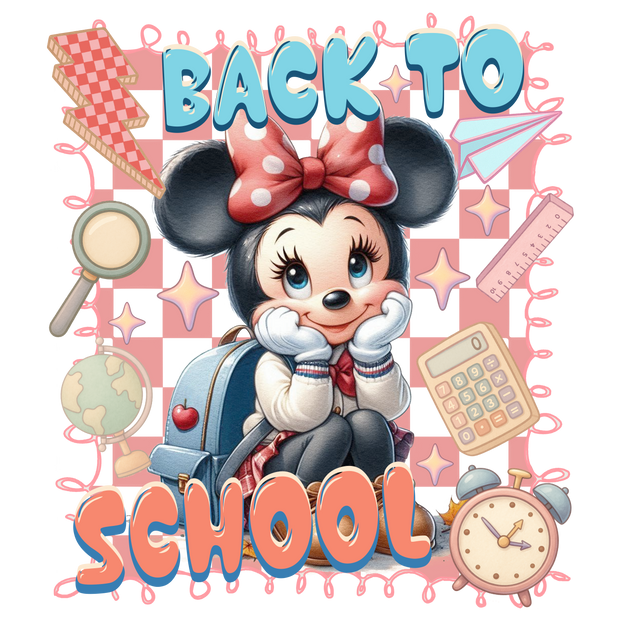 Back to School Minnie in Red Skirt DTF (direct-to-film) Transfer