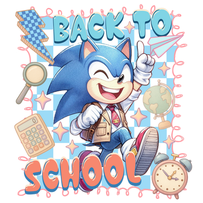 Back to School Sonic in Blue DTF (direct-to-film) Transfer