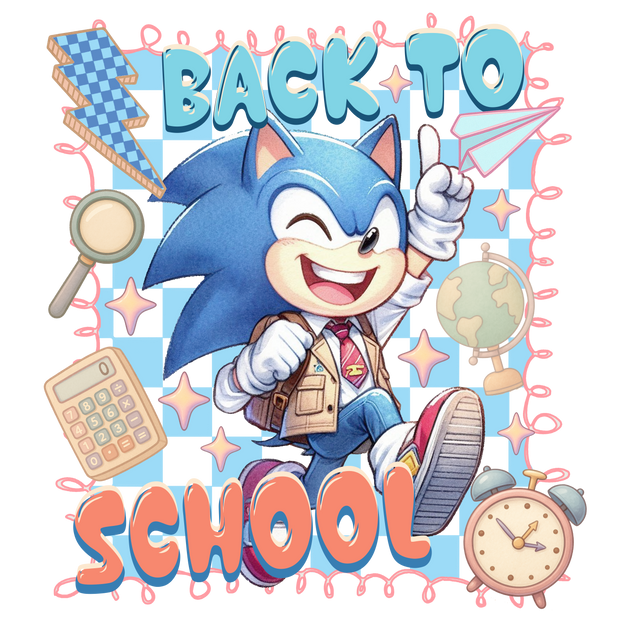 Back to School Sonic in Blue DTF (direct-to-film) Transfer