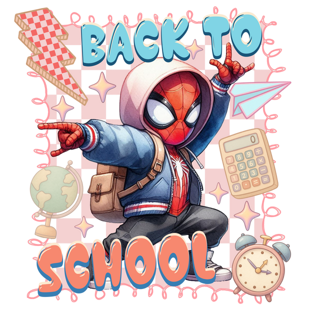 Back to School Spidey in a Pose DTF (direct-to-film) Transfer