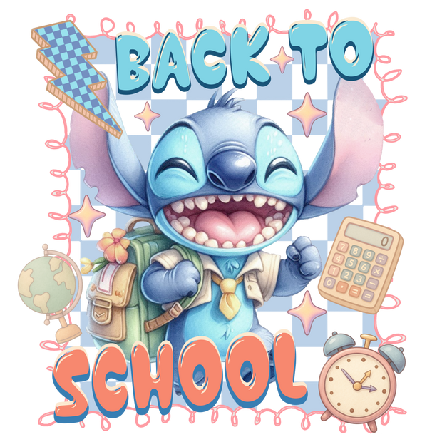 Back to School Stitch & Alarm Clock DTF (direct-to-film) Transfer