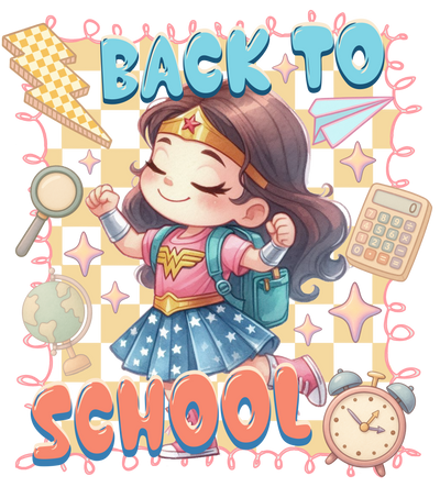 Back to School Wonder Girl with Eyes Closed DTF (direct-to-film) Transfer