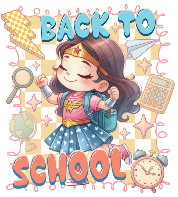Back to School Wonder Girl with Eyes Closed DTF (direct-to-film) Transfer