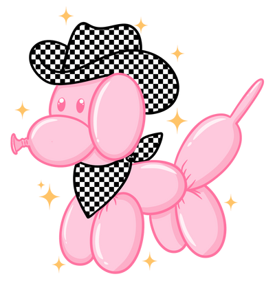 Balloon Poodle in Checkered Hat DTF (direct-to-film) Transfer