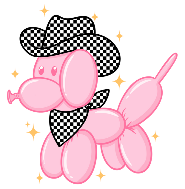 Balloon Poodle in Checkered Hat DTF (direct-to-film) Transfer