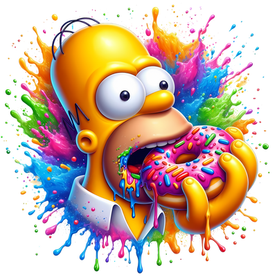 Bart Eating Donut Color Drip DTF (direct-to-film) Transfer
