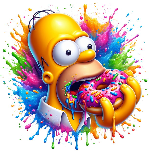 Bart Eating Donut Color Drip DTF (direct-to-film) Transfer