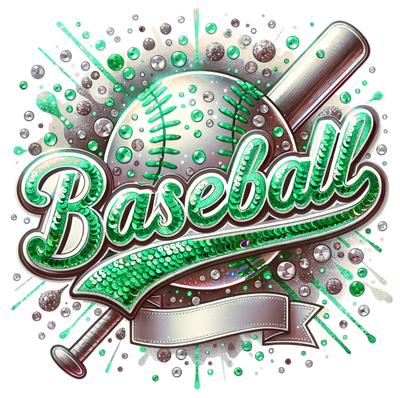 Baseball Bat with Green Sequins DTF (direct-to-film) Transfer