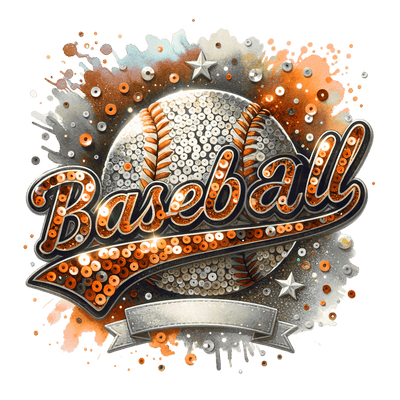 Baseball Blank Sequins & Laces in Orange DTF (direct-to-film) Transfer