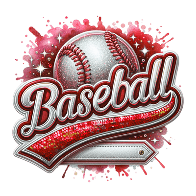 Baseball Colordrip Red with Sequins DTF (direct-to-film) Transfer