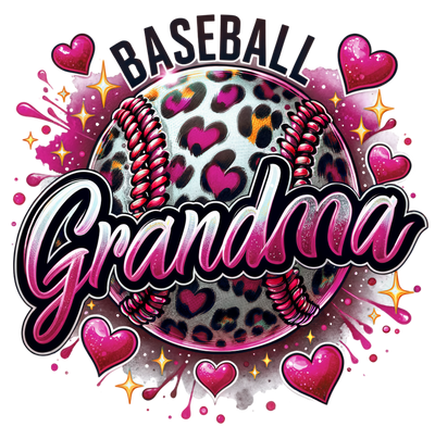 Baseball Grandma Hearts & Colordrip Maroon DTF (direct-to-film) Transfer