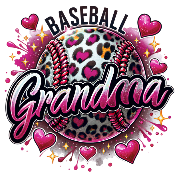 Baseball Grandma Hearts & Colordrip Maroon DTF (direct-to-film) Transfer