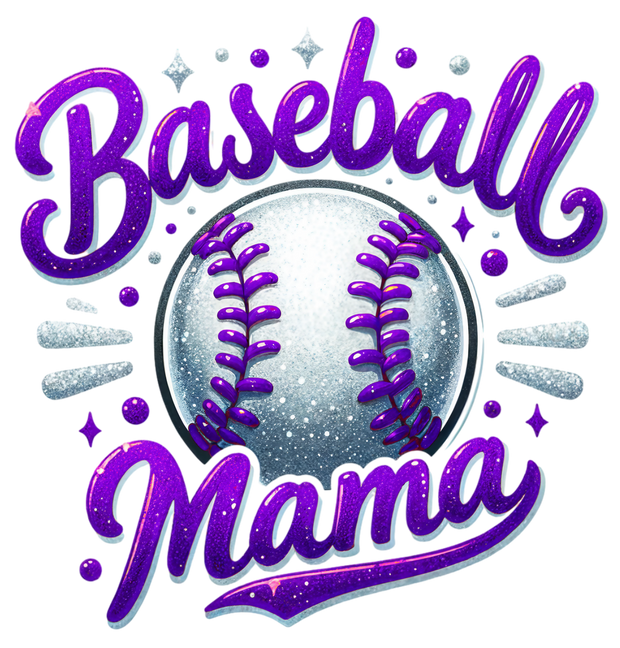 Baseball Mama Silver & Purple DTF (direct-to-film) Transfer
