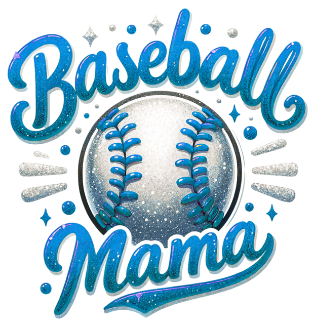 Baseball Mama Sparkling Blue DTF (direct-to-film) Transfer