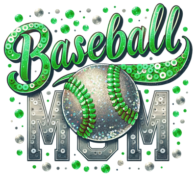 Baseball Mom Laces in Sequins Green DTF (direct-to-film) Transfer