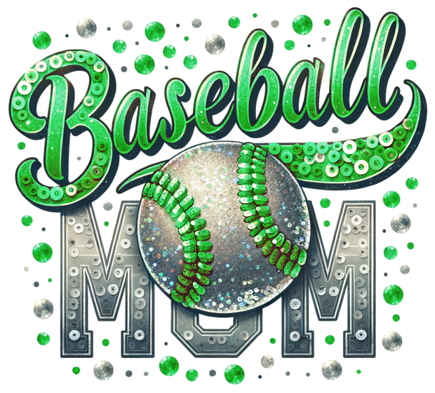 Baseball Mom Laces in Sequins Green DTF (direct-to-film) Transfer
