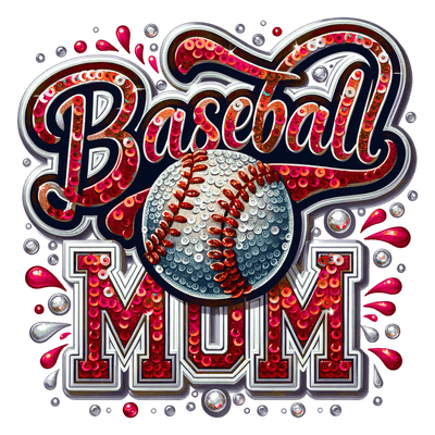 Baseball Mom Sequins & Laces in Red DTF (direct-to-film) Transfer