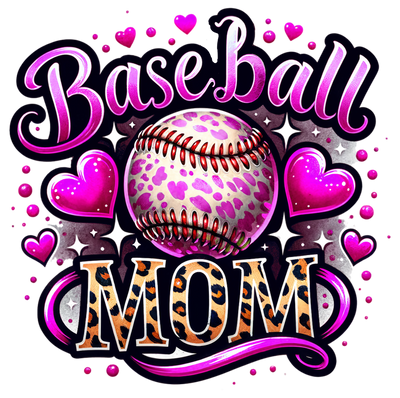 Baseball Mom in Pink & Cheetah DTF (direct-to-film) Transfer