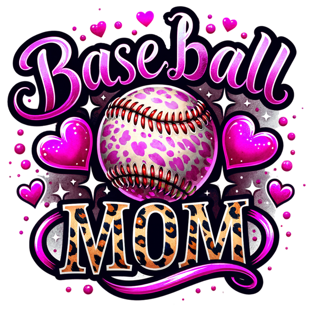 Baseball Mom in Pink & Cheetah DTF (direct-to-film) Transfer